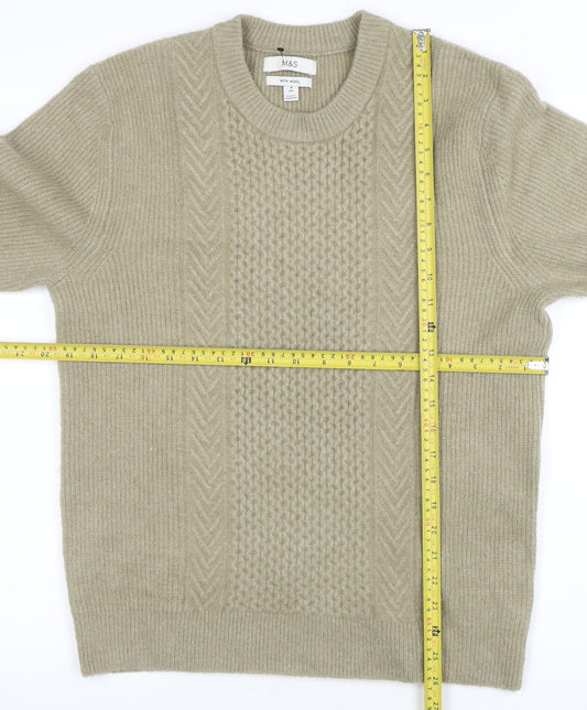 Marks and Spencer Men's Beige Wool Blend Cable Knit Jumper M Regular
