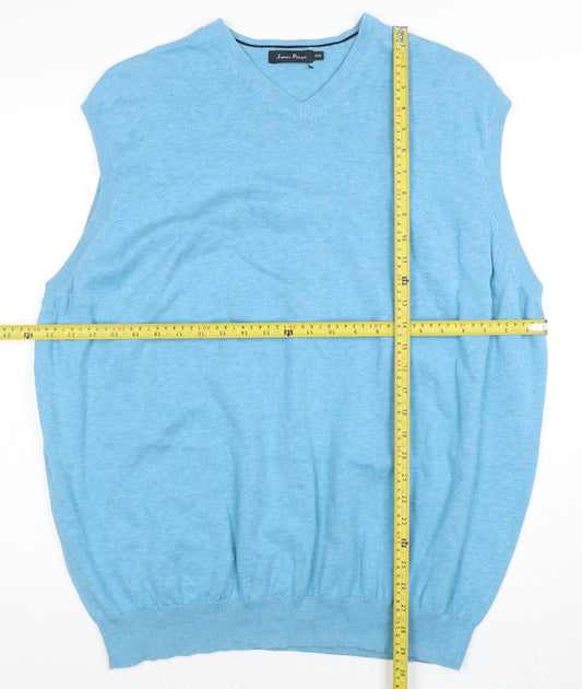 James Pringle Men's Blue 2XL Cotton V-Neck Sleeveless Jumper Vest