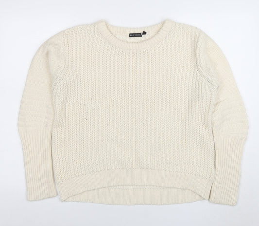 Brave Soul Women Ivory Chunky Knit Crew Neck Jumper Size M
