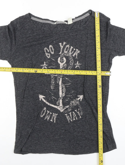 O'Neill Women's Grey Boat Neck 3/4 Sleeve Nautical T-Shirt Size M
