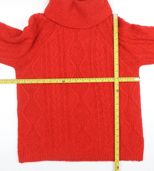 Next Women Red Roll Neck Cable Knit Jumper Small