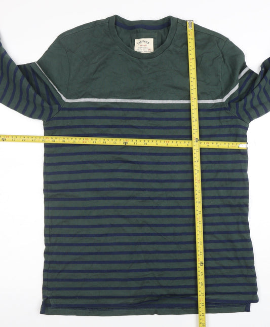 Fat Face Men's Green Striped Long Sleeve Cotton T-Shirt Size L