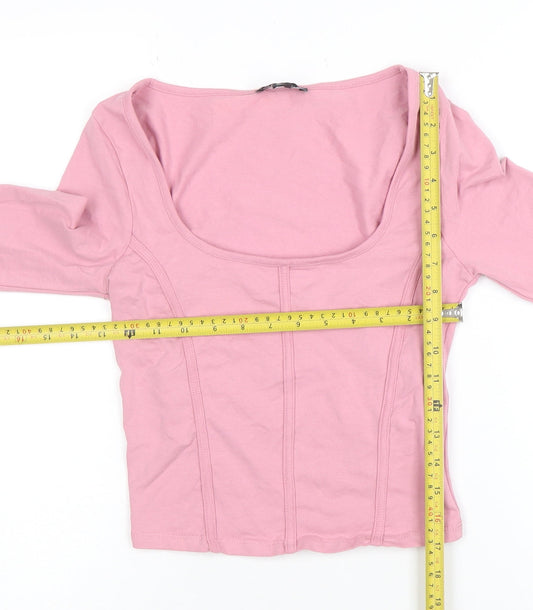 New Look Women Pink Cropped Long Sleeve Scoop Neck Top Size 6