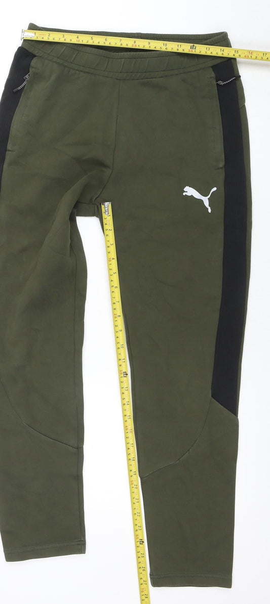 Mens UK Size M PUMA Regular Fit Jogger Green Trousers