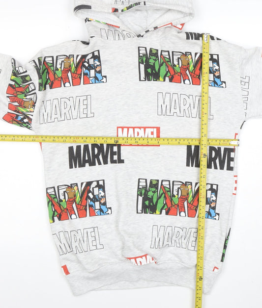 Marvel Boys Grey Pullover Hoodie 14-15 Years Superhero Print Cotton Blend