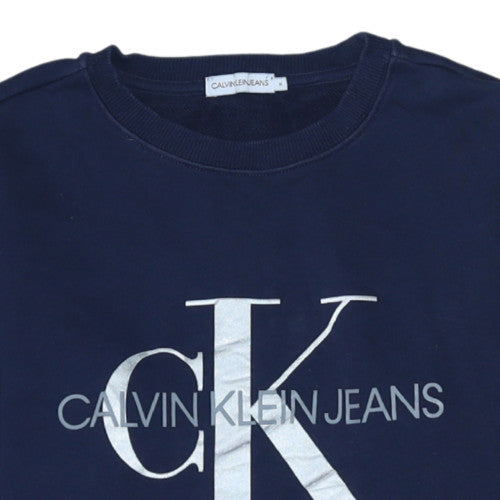 Additional view of Calvin Klein Jeans boys’ navy blue logo crew neck sweatshirt, size 16