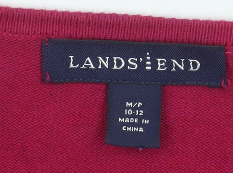 Lands' End Women's Red Cotton Knit Crew Neck Button Cardigan Size 10-12