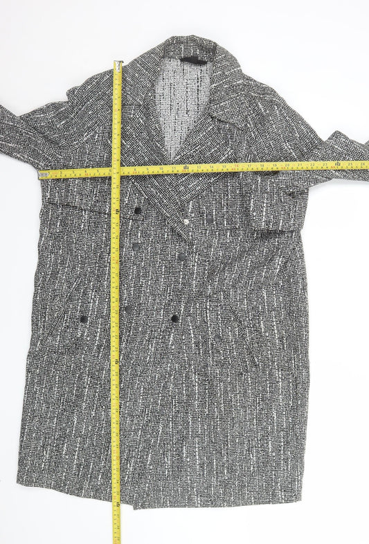 Topshop Women's Grey Check Long Tweed Overcoat UK 12