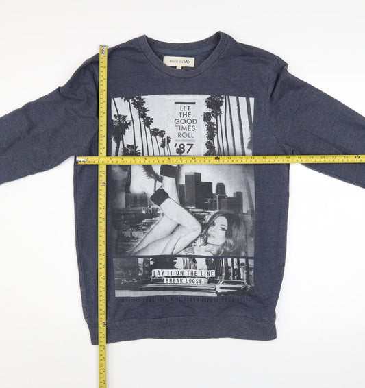 Mens UK Size S River Island Blue Pullover Sweatshirt