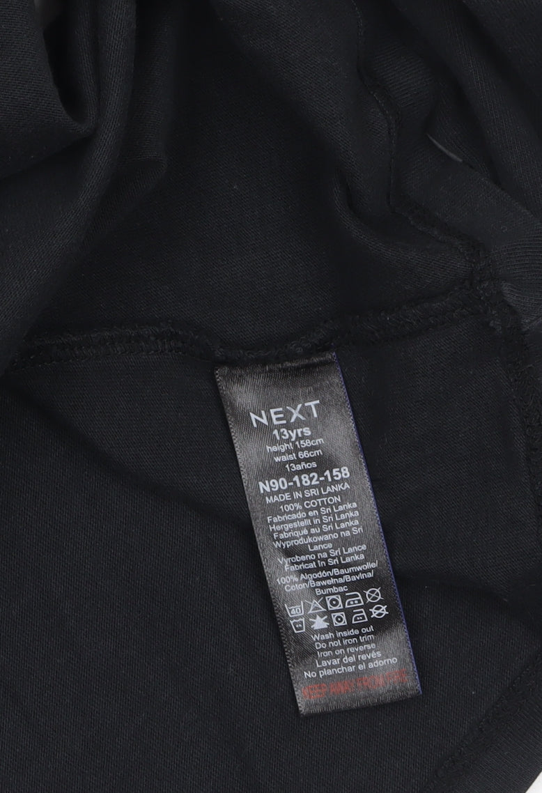 Brand and care label for Next girls’ black festive era long sleeve cotton t-shirt -, size 13, years