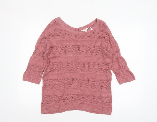 FatFace Women’s Pink Open Knit 3/4 Sleeve Cotton Cardigan Size 8