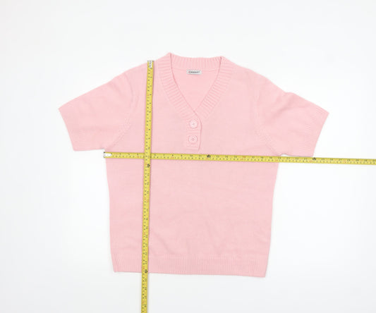Damart Women Pink M Henley V-Neck Short Sleeve Acrylic Jumper