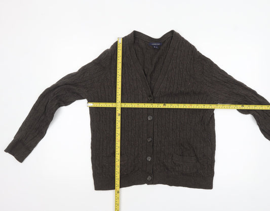 Lands' End Women's Brown Wool Cable-Knit Cardigan L