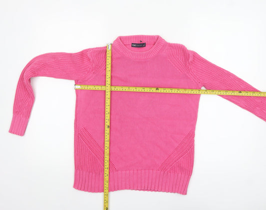 Marks and Spencer Women's Pink Cotton Crew Neck Jumper XS