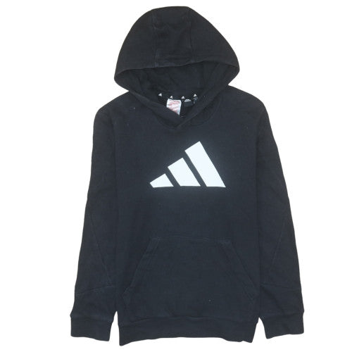 Additional front view of Adidas boys’ black hoodie pullover fleece, size 164, regular fit