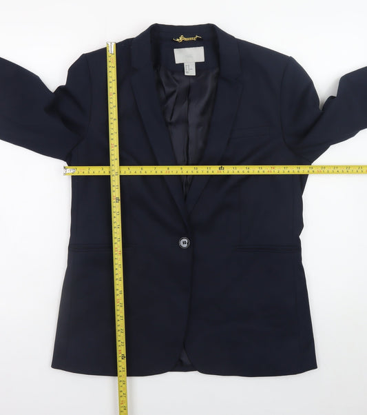 H&M Women's Navy Blue Blazer Jacket Size 12 Classic Single Breasted