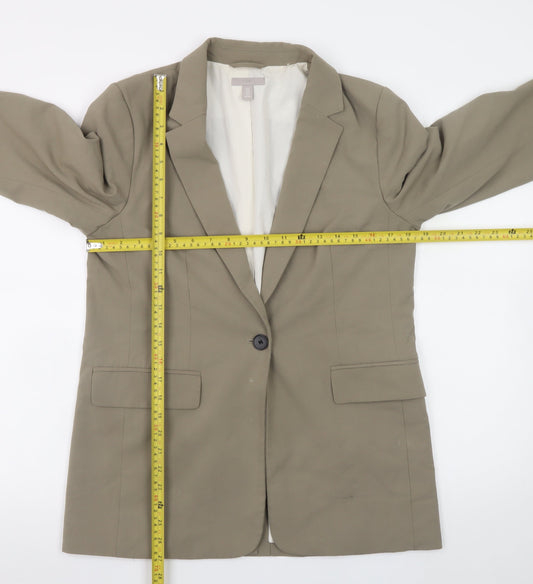 H&M Womens Beige Blazer Jacket Size S Single Breasted Lined Classic Fit