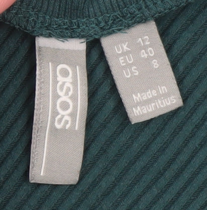 Brand and care label for ASOS Women’s Green, size UK 12, V-Neck Ribbed Bodycon Knit Dress