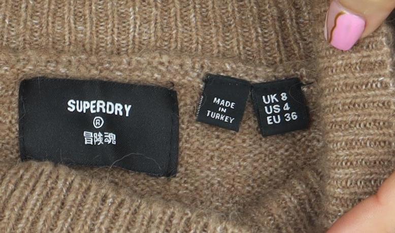 Superdry Women's Beige Wool Cashmere Mock Neck Jumper Size 8