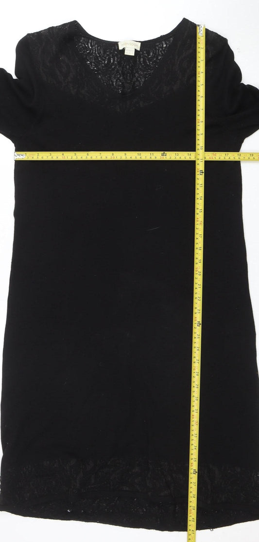 Monsoon Women Black Size 14 Lace Panel 3/4 Sleeve Shift Dress