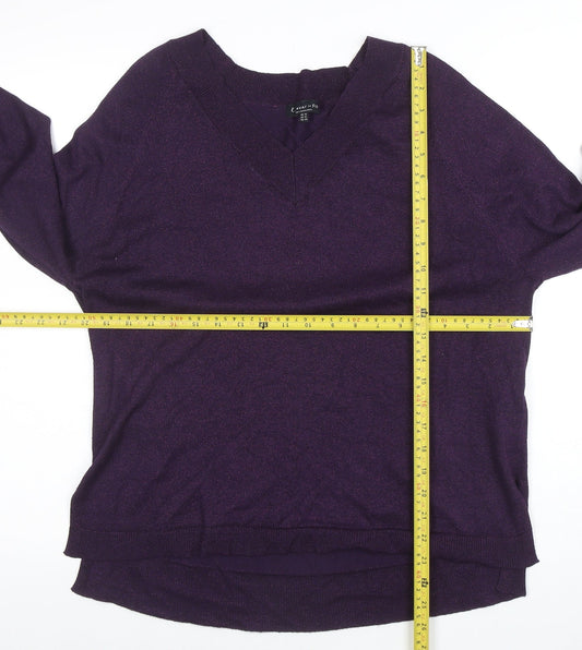 F&F Women’s Purple V-Neck Long Sleeve Acrylic Knit Jumper Size 16