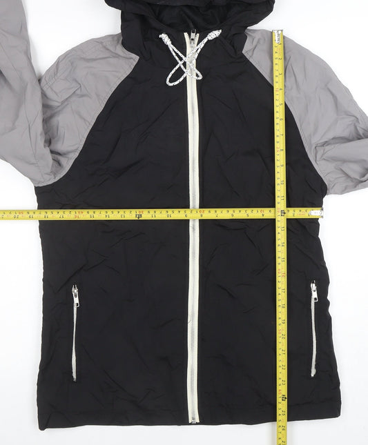 Rhino Rugby Black Label Men’s Black Grey Hooded Windbreaker Jacket Size S