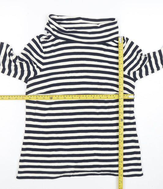 Hobbs Women Blue Striped Roll Neck Long Sleeve Jersey Top XS