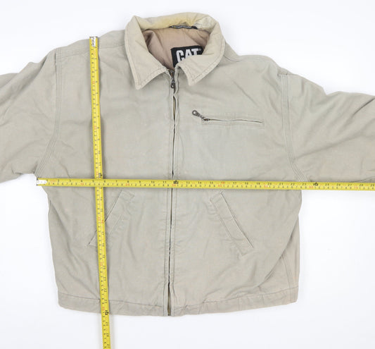 Caterpillar Men's Beige Cotton Bomber Jacket L Workwear Style