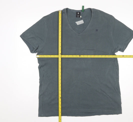 G-Star Raw Men’s Grey 2XL V-Neck Short Sleeve Cotton T-Shirt