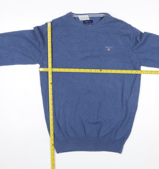 Gant Men's Blue Lambswool Crew Neck Pullover Jumper L