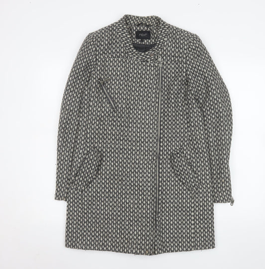 Next Women's Grey Wool Blend Biker Coat Size 6 Asymmetric Zip