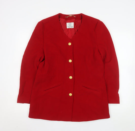 Viyella Women's Red Wool Blazer UK 14 Classic Mid-Length Jacket