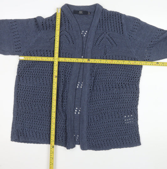 Isle Essentials Womens Blue Open Knit Long Sleeve Cardigan Size 14-16