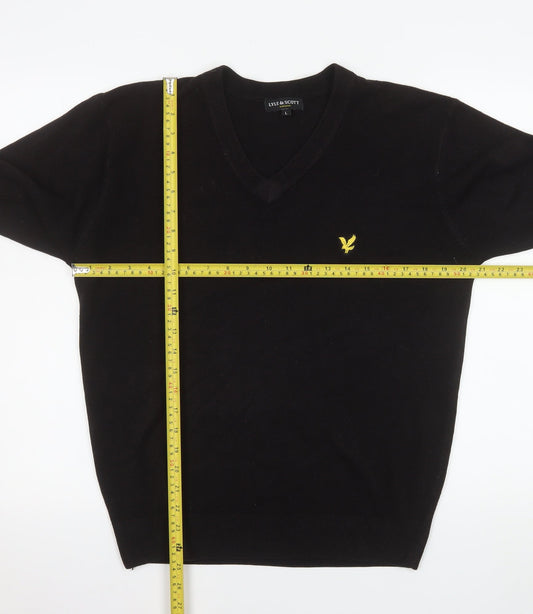 Lyle & Scott Men's Black Wool V-Neck Jumper Size L Classic Knit