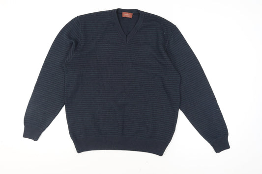 Back view of Marks and Spencer Men's Navy Blue V-Neck Italian Knit Jumper Small