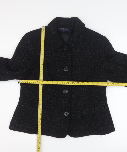 Debenhams Women’s Black Tweed Blazer Size 16 Lined Business Jacket