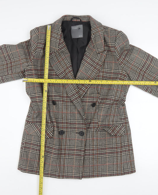 Papaya Women Brown Check Blazer Jacket Size 14 Double Breasted Classic