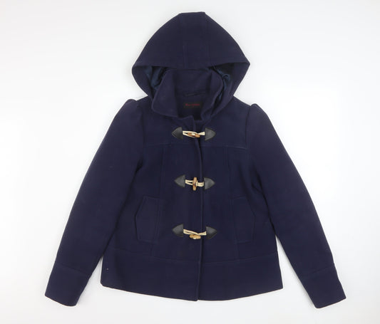 Miss Selfridge Women's Blue Hooded Duffle Coat Size 6