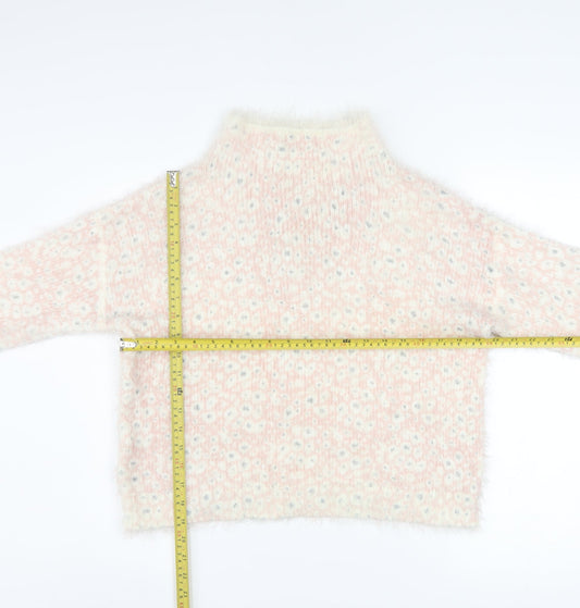 Next Womens Pink Floral High Neck Acrylic Knit Jumper Size 12
