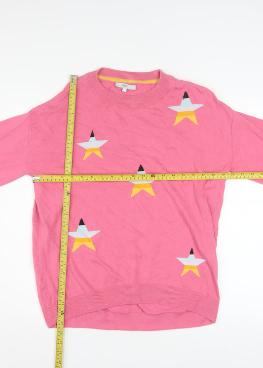 Next Women's Pink Star Jumper Small Cotton Crew Neck Knitwear