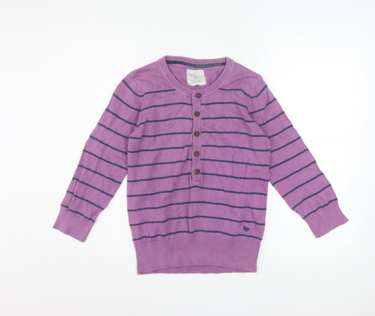 Additional front view of Country Rose Women's Purple Striped Henley Cotton Jumper, size S