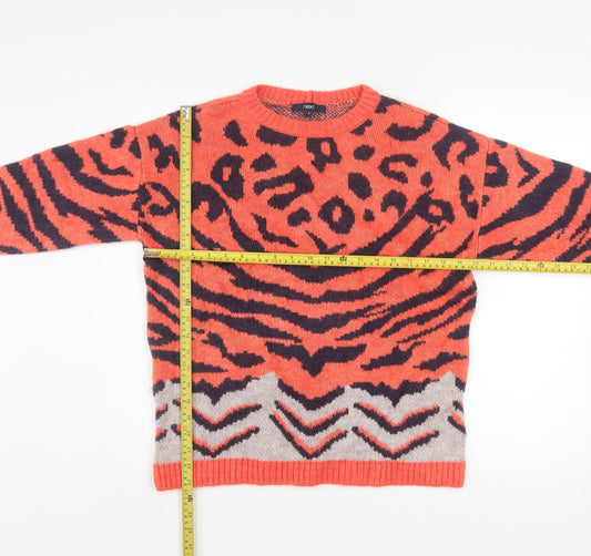 Next Womens Orange Animal Print Chunky Knit Jumper Medium