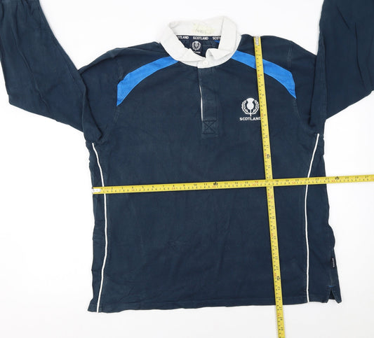 Scotland Mens Blue Long Sleeve Rugby Polo Shirt Size L 100% Cotton