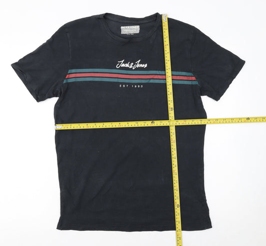 Jack & Jones Men's Black Small Crew Neck Graphic T-Shirt