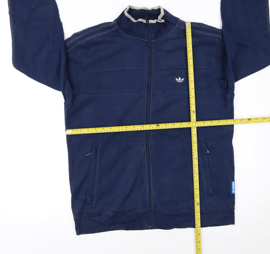 Adidas Men's Blue Track Jacket L Cotton Blend Full Zip Athletic