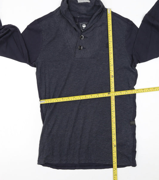 G-Star RAW Men's Blue Long Sleeve Henley Cotton T-Shirt Size M