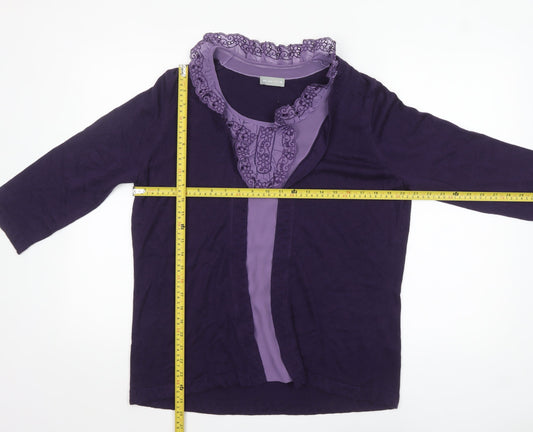 Marks and Spencer Womens Purple 3/4 Sleeve Lace Trim Cardigan Size 18