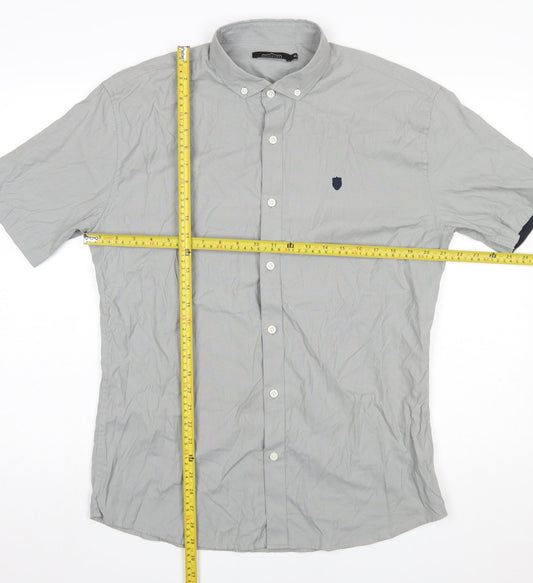 883 Police Men's Grey XL Button-Up Short Sleeve Shirt