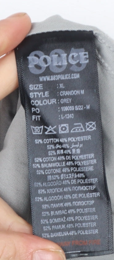 883 Police Men's Grey XL Button-Up Short Sleeve Shirt