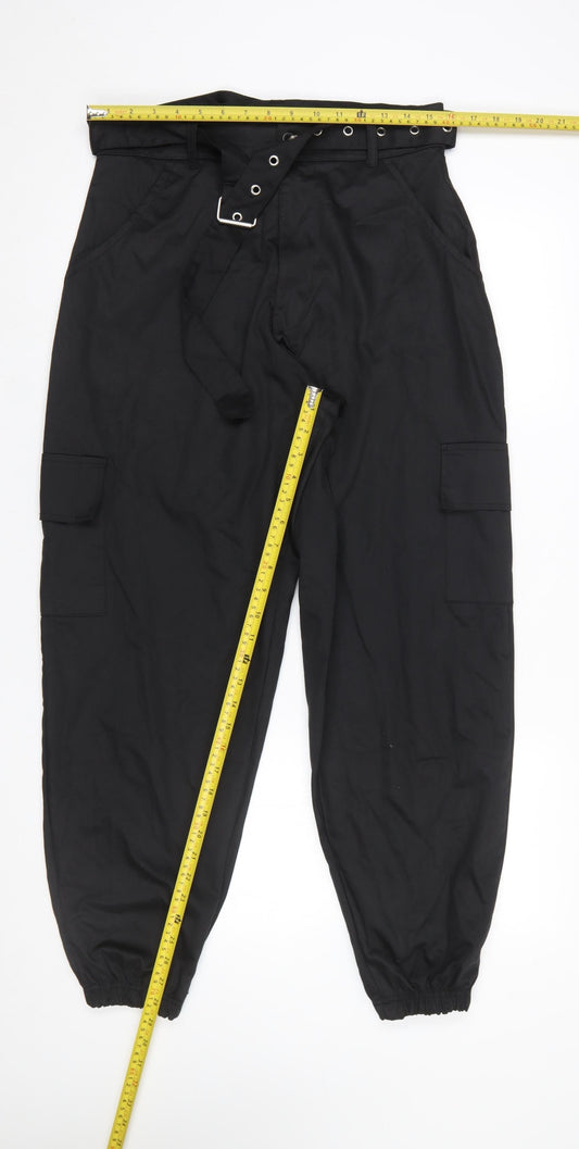 Womens UK Size 10 PRETTYLITTLETHING Regular Fit Cargo Black Trousers